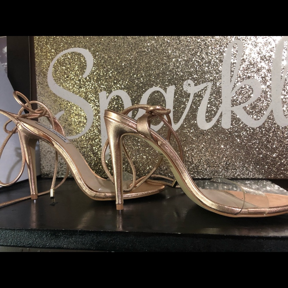 Steve Madden rose gold metallic strap heels